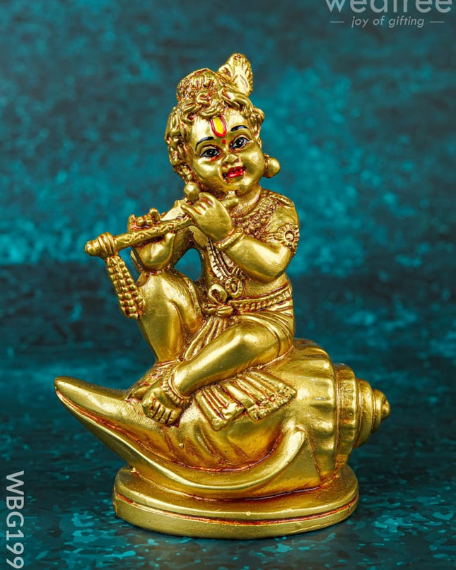 Polyresin Krishna with Shell Idol - 5 inch - WBG1997 - Polyresin Figurine - RG