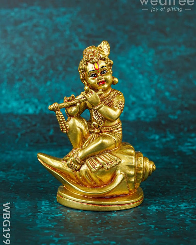 Polyresin Krishna with Shell Idol - 5 inch - WBG1997 - Polyresin Figurine - RG