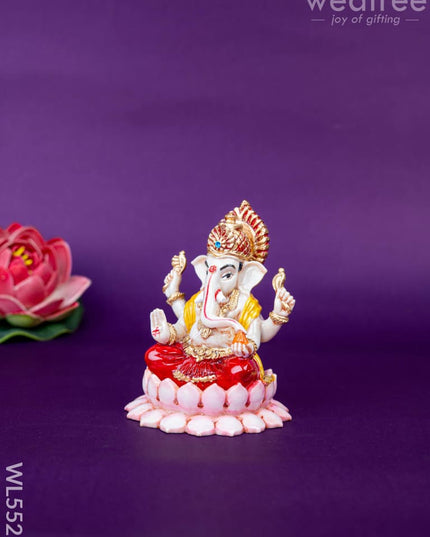 Polystone Ganesha Idol on Lotus Base - 4 inch - WL5521 - Showpieces
