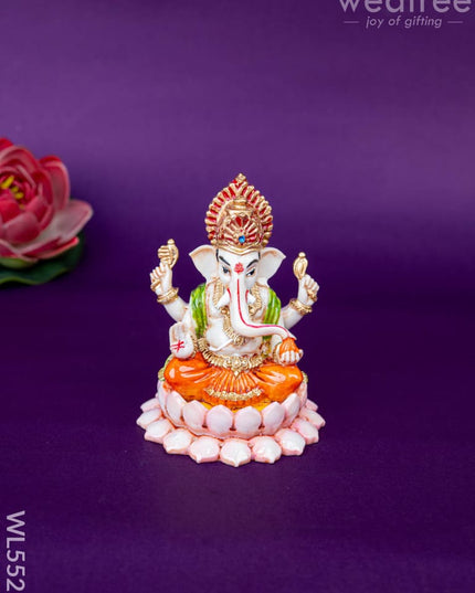 Polystone Ganesha Idol on Lotus Base - 4 inch - WL5521 - Showpieces