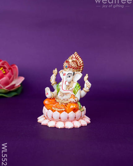Polystone Ganesha Idol on Lotus Base - 4 inch - WL5521 - Showpieces