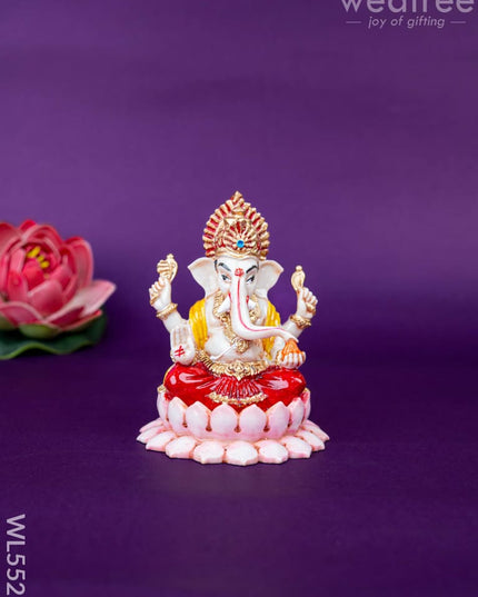 Polystone Ganesha Idol on Lotus Base - 4 inch - WL5521 - Showpieces