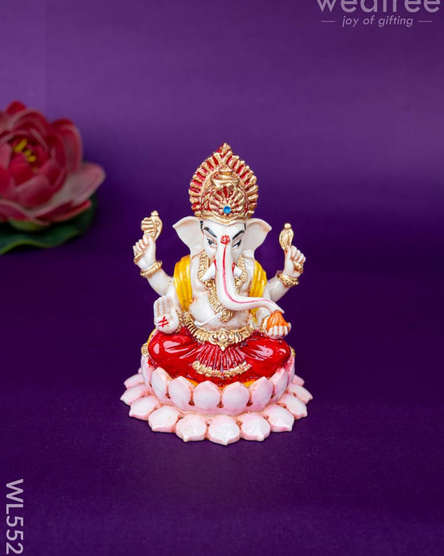Polystone Ganesha Idol on Lotus Base - 4 inch - WL5521 - Showpieces