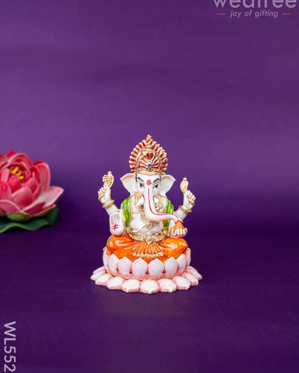 Polystone Ganesha Idol on Lotus Base - 4 inch - WL5521 - Showpieces