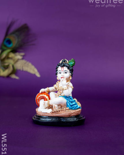 Polystone Krishna Idol with Butter Pot - 4 inch - WL5519 - Showpieces