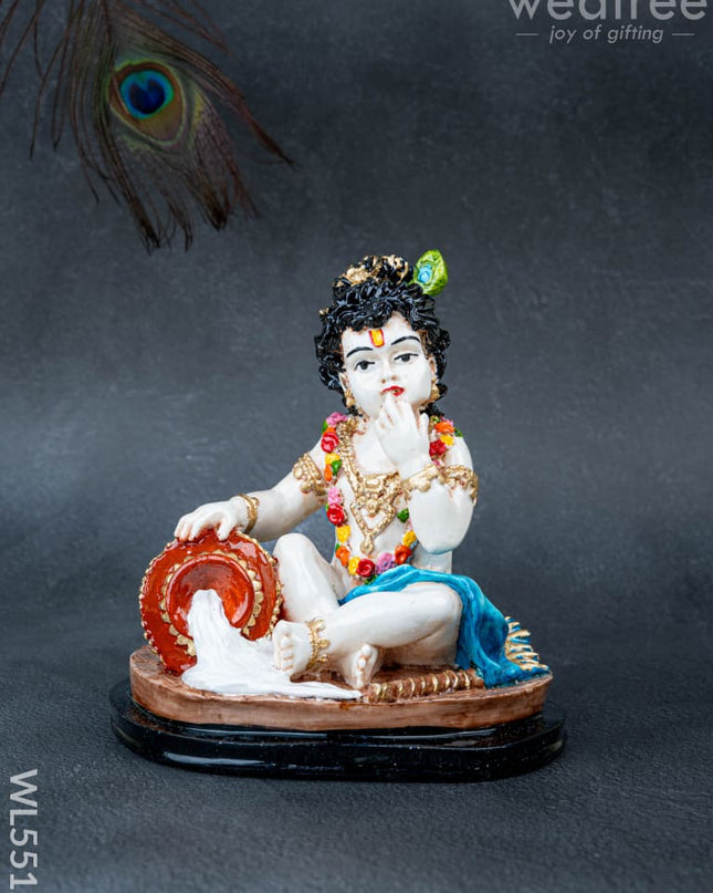 Polystone Krishna with Butter Pot Idol - 7 inch - WL5512 - Showpieces