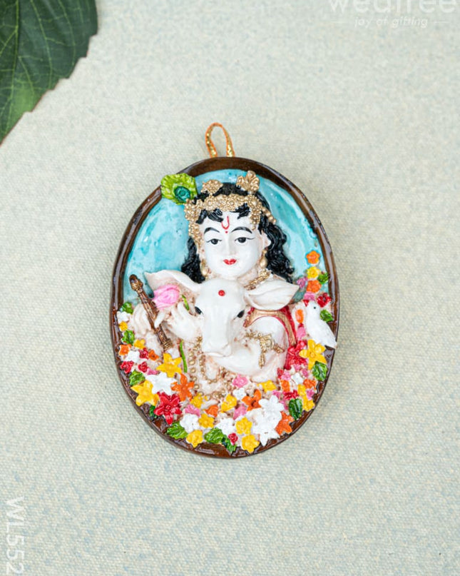 Polystone Krishna with Cow Wall Hanging - 4 inch - WL5525 - Showpieces