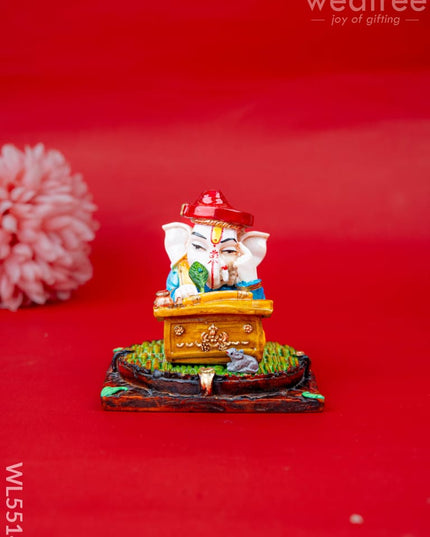 Polystone Reading Ganesha Idol - 3 inch - WL5514 - Showpieces