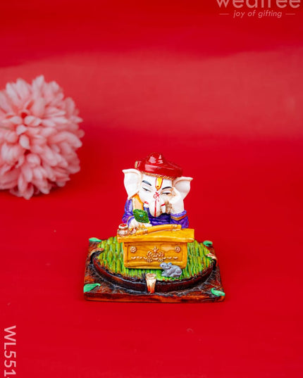 Polystone Reading Ganesha Idol - 3 inch - WL5514 - Showpieces
