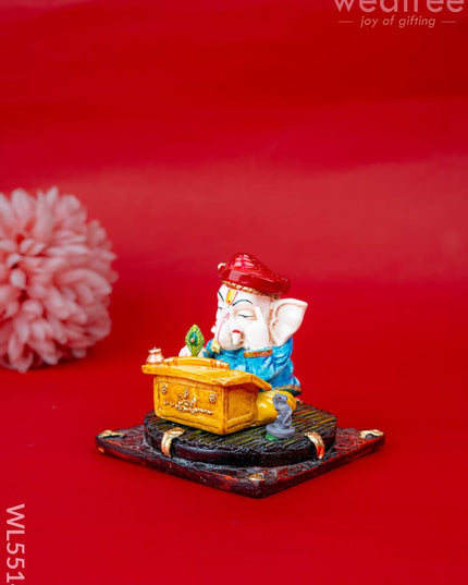 Polystone Reading Ganesha Idol - 3 inch - WL5514 - Showpieces