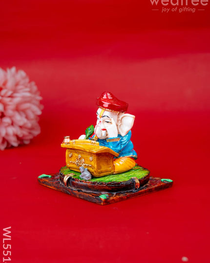 Polystone Reading Ganesha Idol - 3 inch - WL5514 - Showpieces