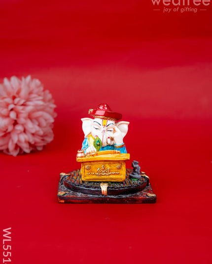 Polystone Reading Ganesha Idol - 3 inch - WL5514 - Showpieces