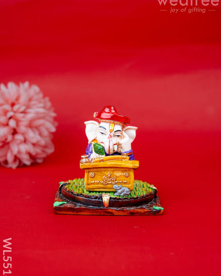 Polystone Reading Ganesha Idol - 3 inch - WL5514 - Showpieces