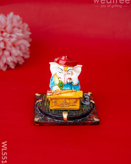 Polystone Reading Ganesha Idol - 3 inch - WL5514 - Showpieces