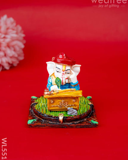 Polystone Reading Ganesha Idol - 3 inch - WL5514 - Showpieces