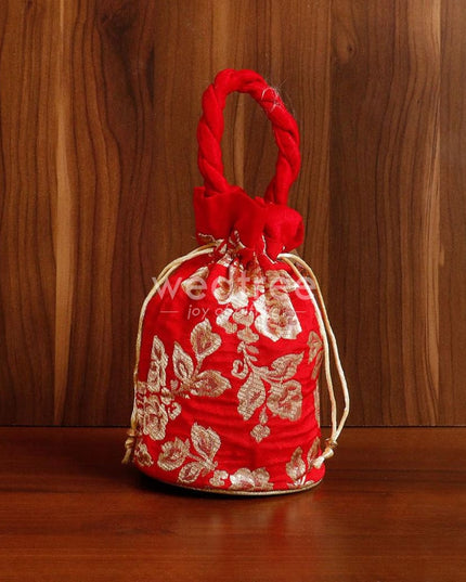 Potli Bag Raw Silk With Golden Flower Print - W4533 Bags