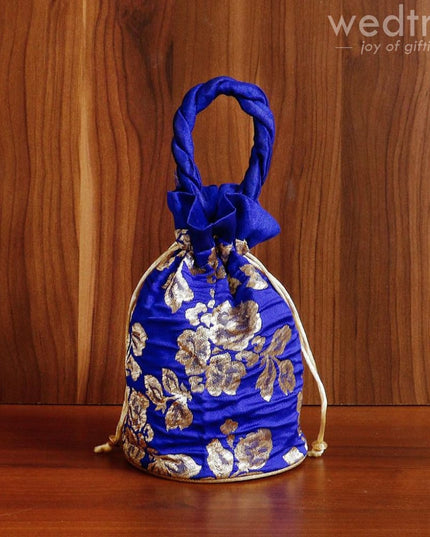 Potli Bag Raw Silk With Golden Flower Print - W4533 Bags