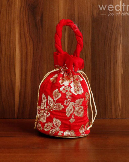 Potli Bag Raw Silk With Golden Flower Print - W4533 Bags