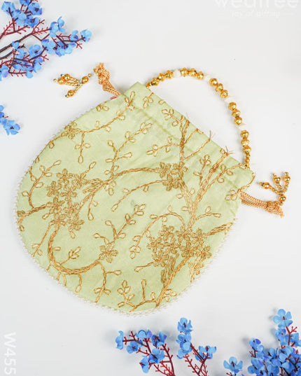 Potli Bag Raw Silk With Golden Thread Embroidery - W4559 Bags