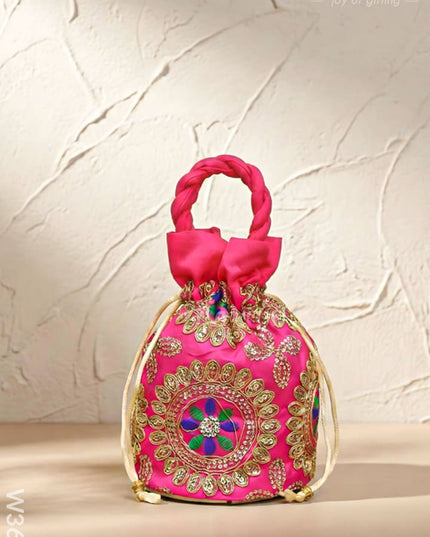 Potli bag - Thread embroidery with chamki work - W3687 - Potli Bags