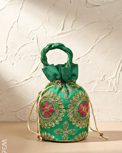Potli bag - Thread embroidery with chamki work - W3687 - Potli Bags
