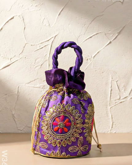 Potli bag - Thread embroidery with chamki work - W3687 - Potli Bags