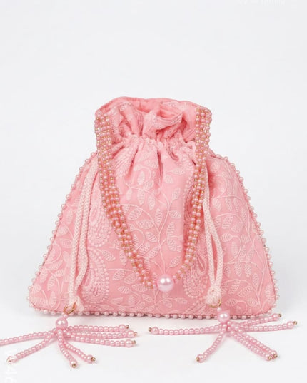 Potli bag with all over embroidery - W4677 - Potli Bags