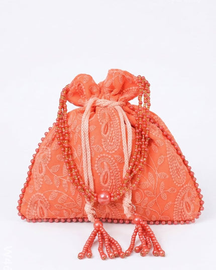 Potli bag with all over embroidery - W4677 - Potli Bags