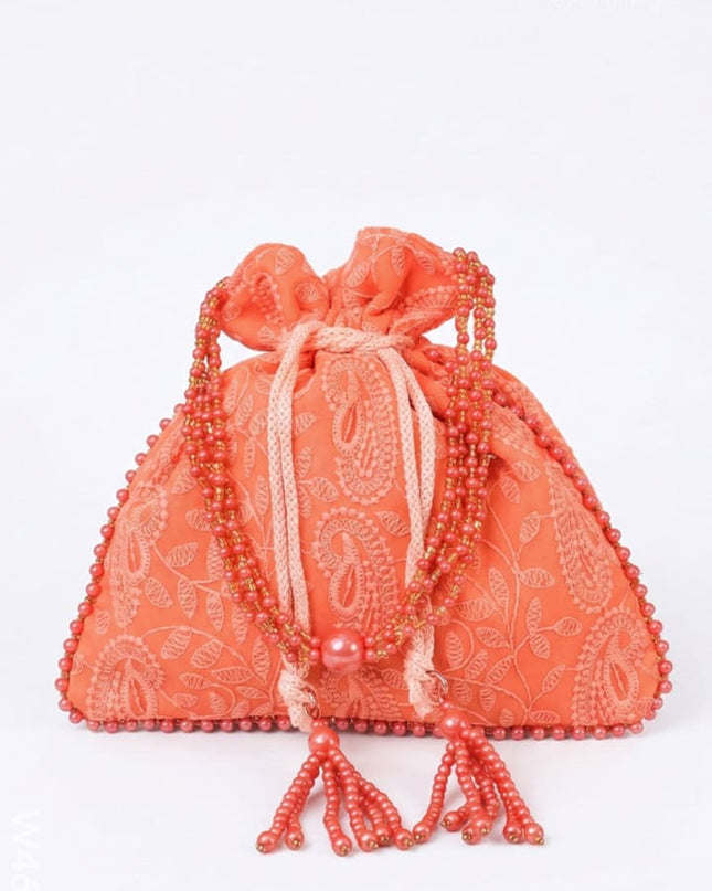 Potli bag with all over embroidery - W4677 - Potli Bags