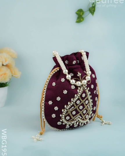 Potli Bag with Beads Work - 9 inch - WBG1950 - Potli Bags