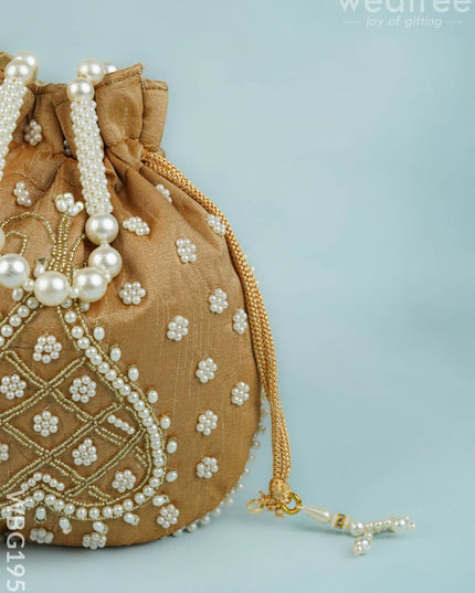 Potli Bag with Beads Work - 9 inch - WBG1950 - Potli Bags