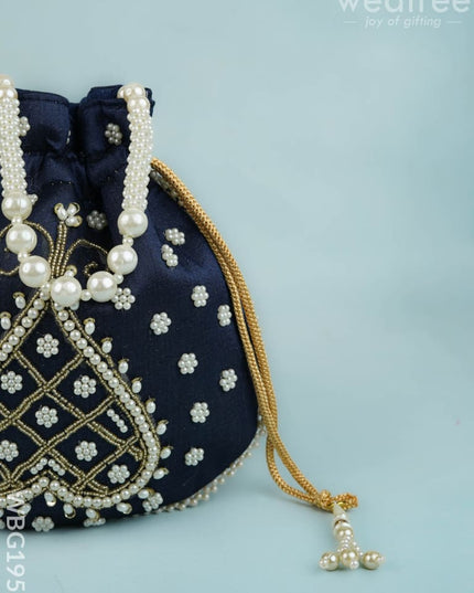 Potli Bag with Beads Work - 9 inch - WBG1950 - Potli Bags