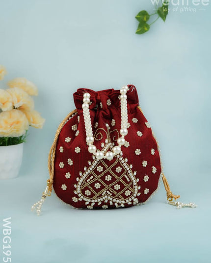 Potli Bag with Beads Work - 9 inch - WBG1950 - Potli Bags