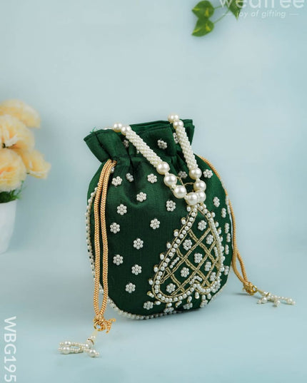 Potli Bag with Beads Work - 9 inch - WBG1950 - Potli Bags