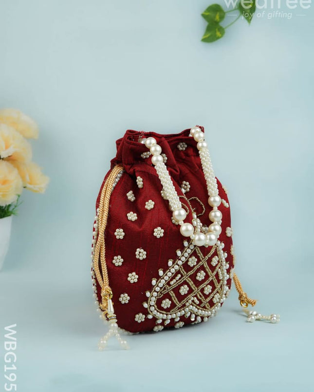 Potli Bag with Beads Work - 9 inch - WBG1950 - Potli Bags
