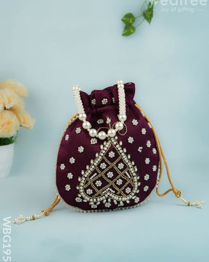 Potli Bag with Beads Work - 9 inch - WBG1950 - Potli Bags
