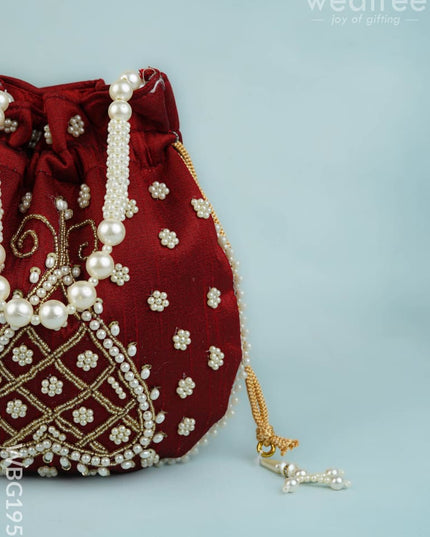 Potli Bag with Beads Work - 9 inch - WBG1950 - Potli Bags