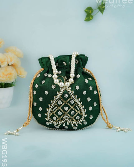 Potli Bag with Beads Work - 9 inch - WBG1950 - Potli Bags