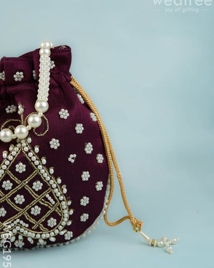 Potli Bag with Beads Work - 9 inch - WBG1950 - Potli Bags