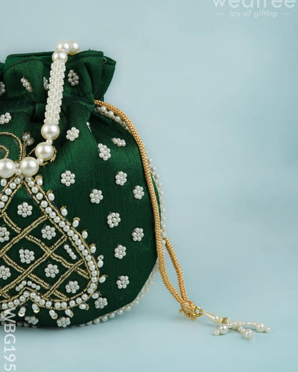 Potli Bag with Beads Work - 9 inch - WBG1950 - Potli Bags