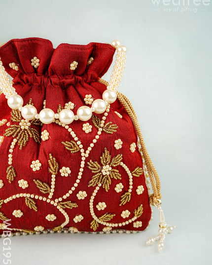 Potli Bag with Beads Work - 9 inch - WBG1951 - Potli Bags