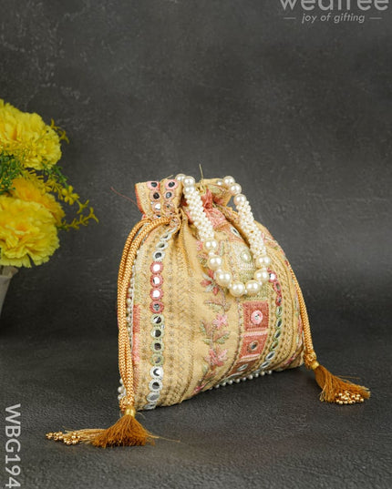 Potli Bag with Chamki Work - 8 inch - WBG1948 - Potli Bags