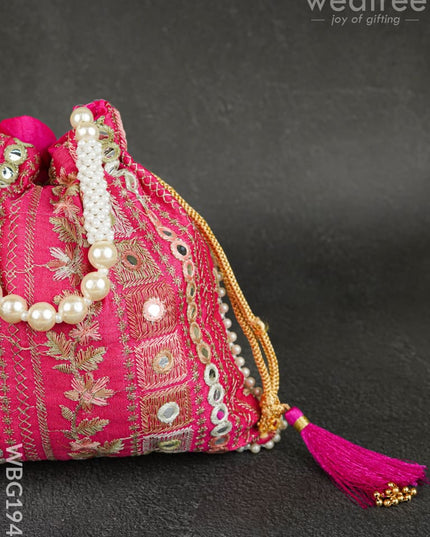 Potli Bag with Chamki Work - 8 inch - WBG1948 - Potli Bags