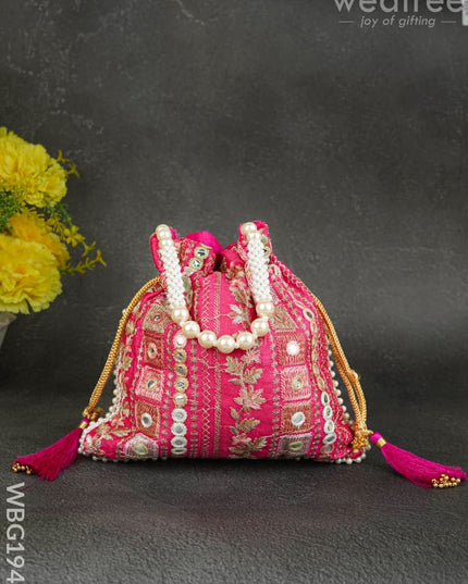 Potli Bag with Chamki Work - 8 inch - WBG1948 - Potli Bags