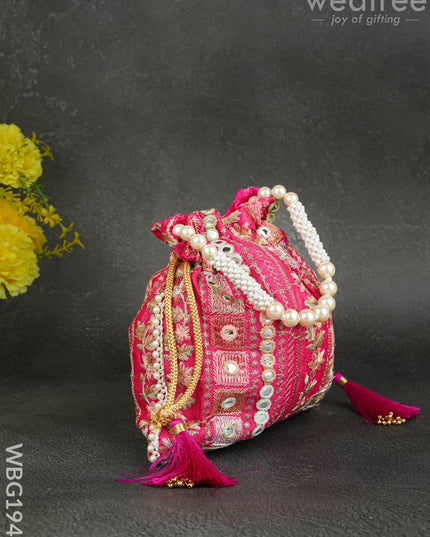 Potli Bag with Chamki Work - 8 inch - WBG1948 - Potli Bags