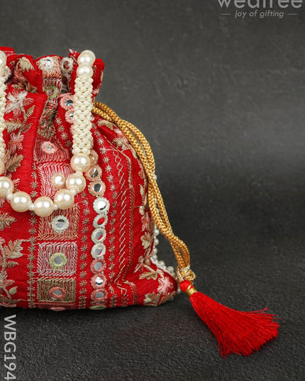 Potli Bag with Chamki Work - 8 inch - WBG1948 - Potli Bags