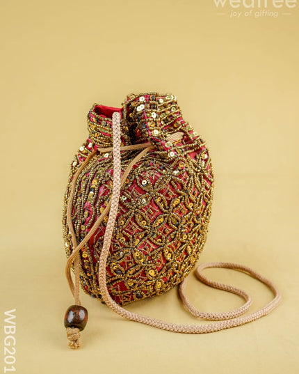 Potli Bag with Chamki Work - 8 inch - WBG2015 - Potli Bags