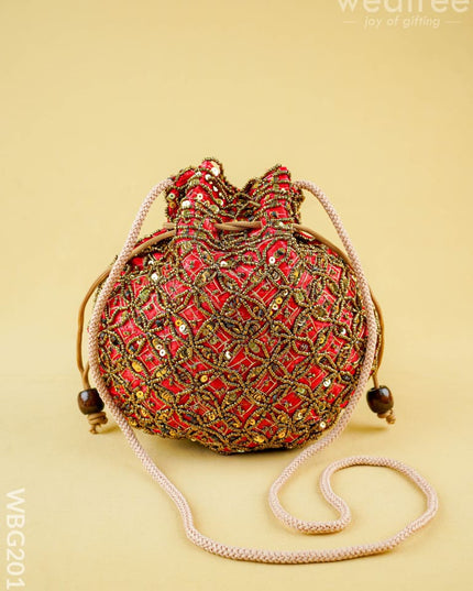 Potli Bag with Chamki Work - 8 inch - WBG2015 - Potli Bags
