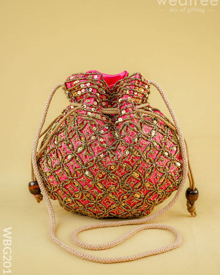 Potli Bag with Chamki Work - 8 inch - WBG2015 - Potli Bags