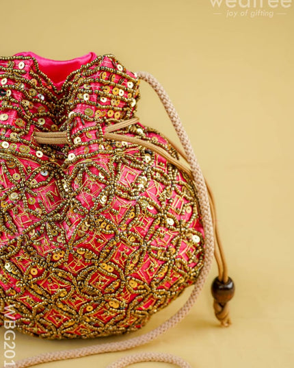 Potli Bag with Chamki Work - 8 inch - WBG2015 - Potli Bags